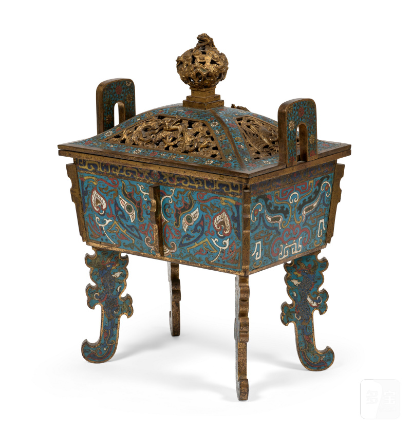 IMPOSANT BRÛLE-PARFUM COUVERT TÉTRAPODE ARCHAÏSANT EN ÉMAUX CLOISONNÉS, FANGDING  CHINE, DYNASTIE QING, ÉPOQUE KANGXI (1662-1722) - 图1